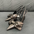 Z's new gray bows ultra-high heel metal cracked back strap stiletto women's sandals