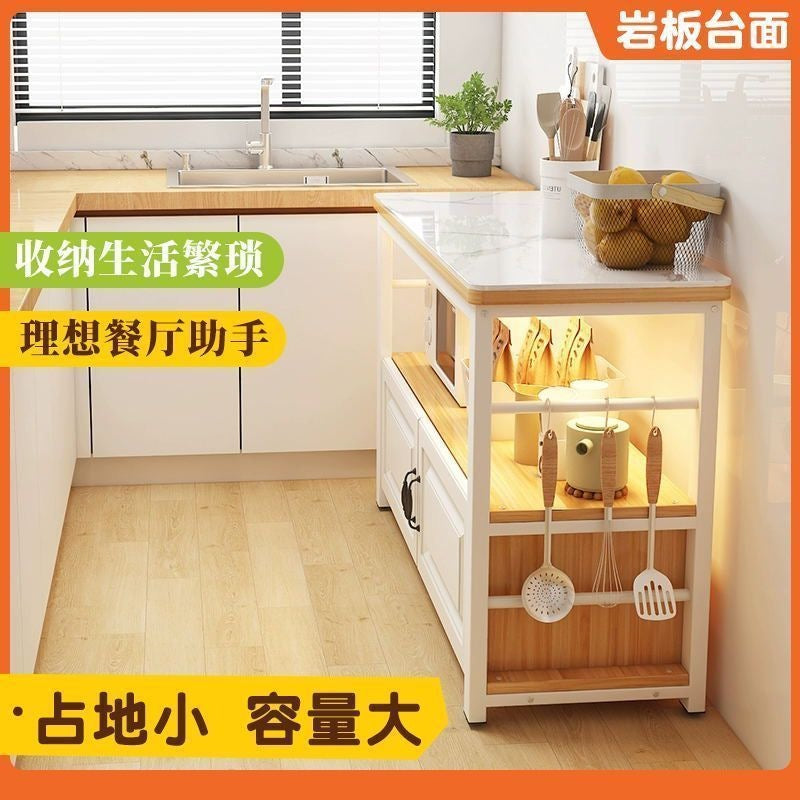 Kitchen sintered stone cutting board table workstation floor-standing multi-tier storage rack microwave oven storage cabinet double-layer table