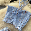 Korean style commute chic two-piece set: women's summer printed tank top and wide-leg pants outfit - high-waisted, slimming, and fashionable