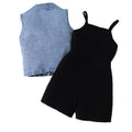 Children's clothing  cross-border european and american girls denim vest + suspender jumpsuit summer