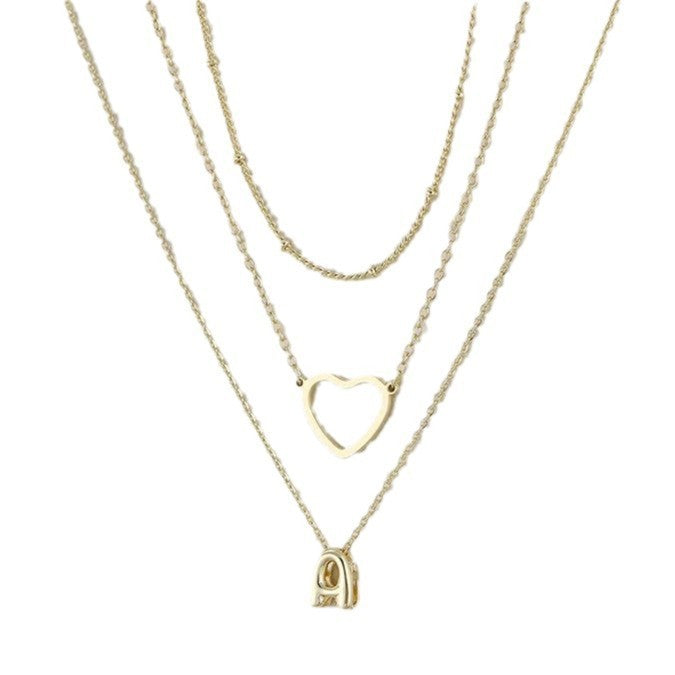Amazon tk same style bubble 26 letter necklace stainless steel multi-layer initial security pin pendant necklace for women