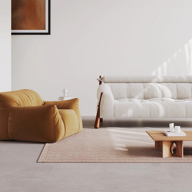 Vintage cream solid wood designer creative small apartment white retro ash wood three-seater fabric sofa