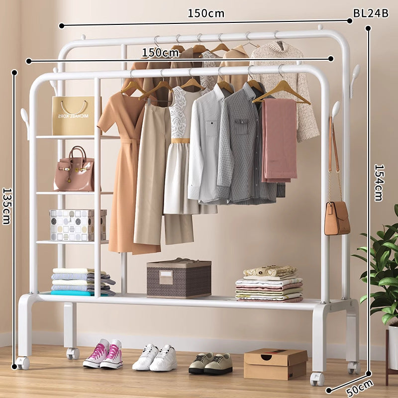 Clothes hanger floor-standing bedroom for home double-pole clothes drying rack clothes rack indoor clothes coat rack thickened balcony clothes pole