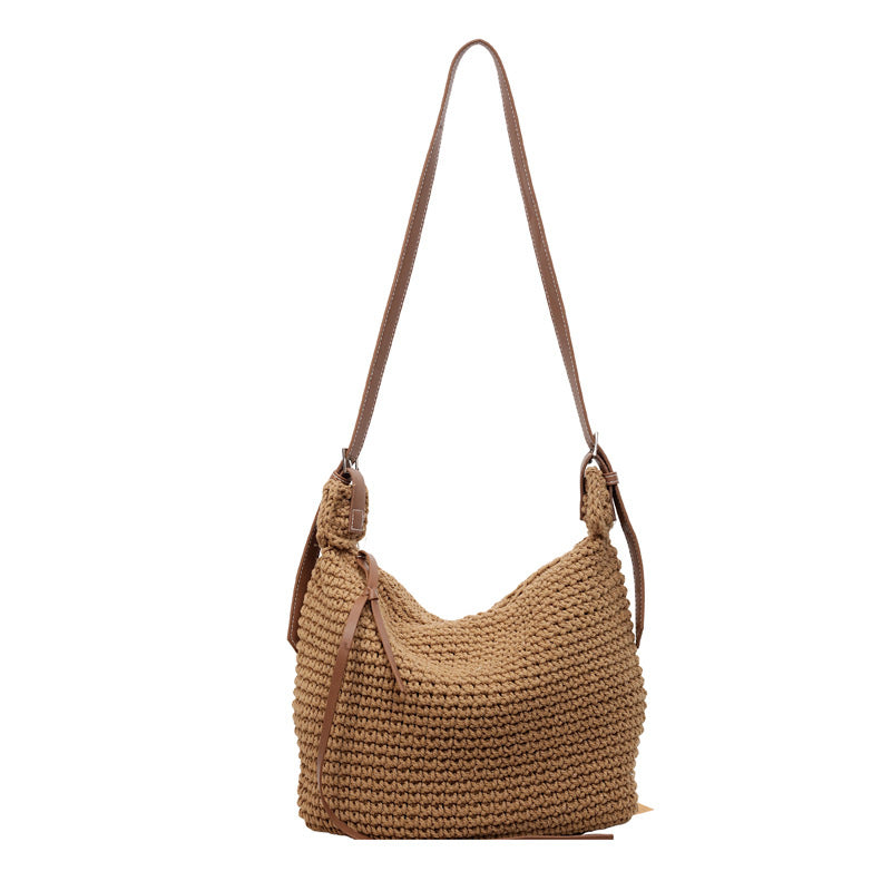 2026 new large capacity women's bag summer straw woven bag fashionable shoulder bag high-end handbag versatile commuter bag