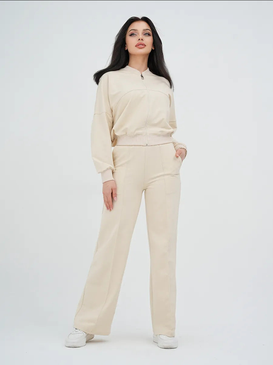 European and American casual suit American autumn and winter cardigan sports women's clothing fashion street style long-sleeved jacket trousers two-piece set