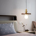 Vintage walnut bedside pendant light - gold & clear glass - retro southeast asian style - bedroom, bar, entryway, homestay