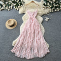 French suspender pure lust style sweet style dress women's summerruffles waist cross backless holiday style long skirt