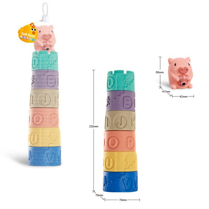Cross-border export infant cognition soft rubber building block toy animal ice cream stacking music building block early education pinch call