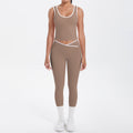 New arrivalnude contrast color sports vest yoga clothes cross high waist hip lifting tight pants suit running fitness clothes
