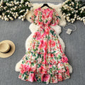 Light mature style women's resortdress2024summernew arrival waistelegant drape large swing floral chiffon skirt