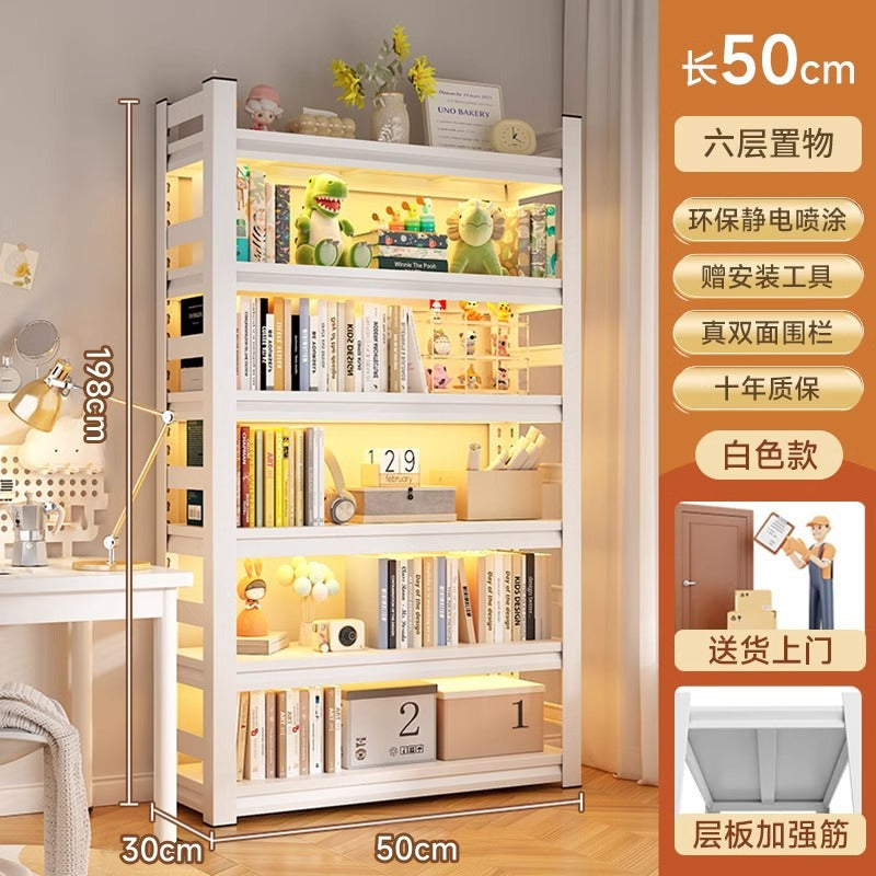 Multi-tier floor storage rack, steel bookshelf for home, living room, bedroom, kids' picture book organizer, simple iron art bookcase