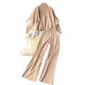 Fall and winterloose lazy style shawl cloak outwear high collar pullover knitting shirt sweatercasualloose pants three-piece set