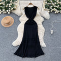 Korean style soft v-neck sleeveless crochet knit dress - women's summer high-end fitted mermaid maxi dress