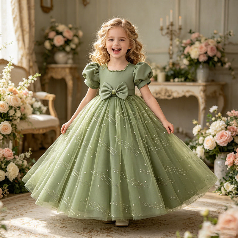 Girls' formal dresses french satin flower girl wedding dresses runway piano performance outfits children's princess dresses tulle in stock