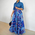 Q097 independent station  foreign trade women's fashion casual elegant printed turn-down collar shirt dress cross-border dress