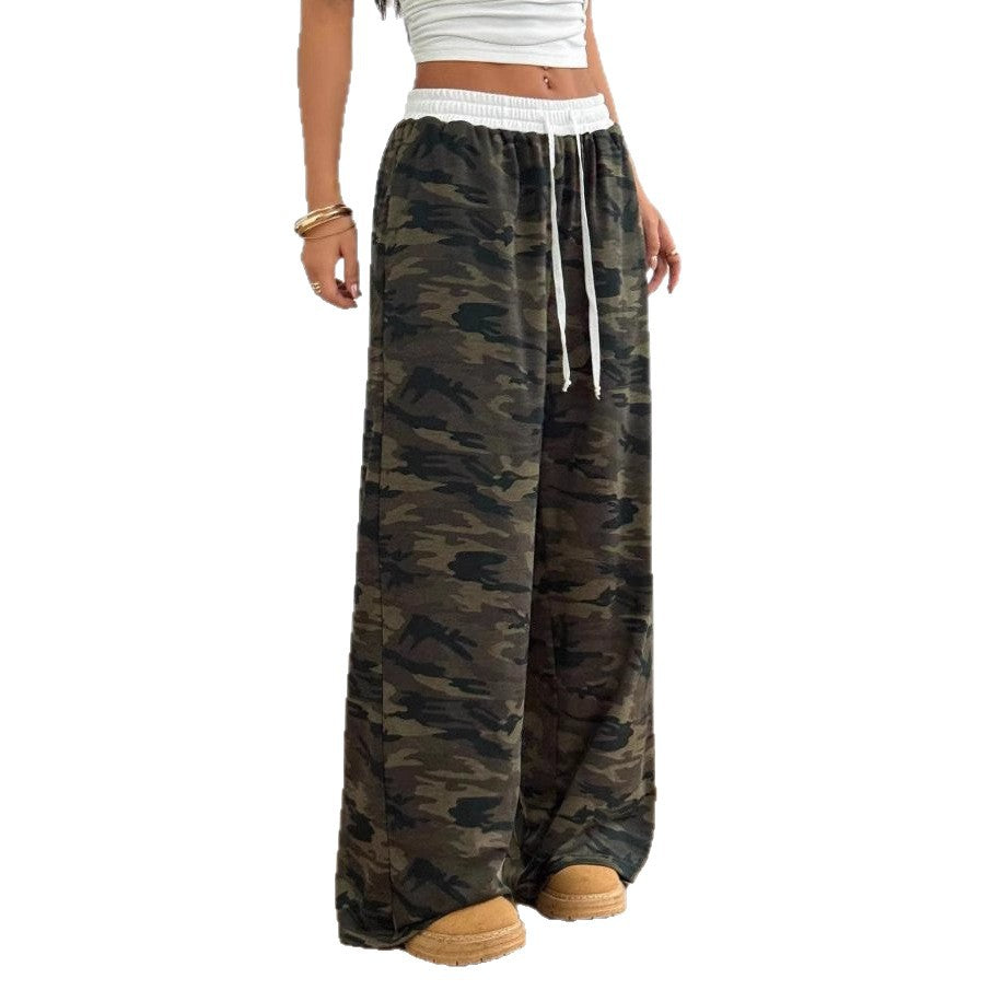 new european and american style american retro camouflage casual pants - loose fit, versatile, straight leg, slimming women's trousers