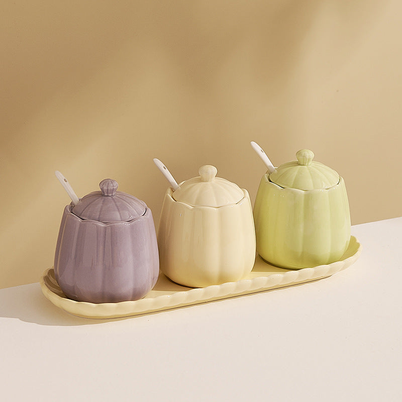 Creamy, instagram-worthy ceramic spice jar set. stylish, three-tone mixed spice jars for kitchen essentials. salt shakers available wholesale