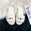 Rhinestone four seasons indoor and outdoor home slippers women's 2024 autumn and winter new flat bottom heattech furry cotton slippers women's wholesale
