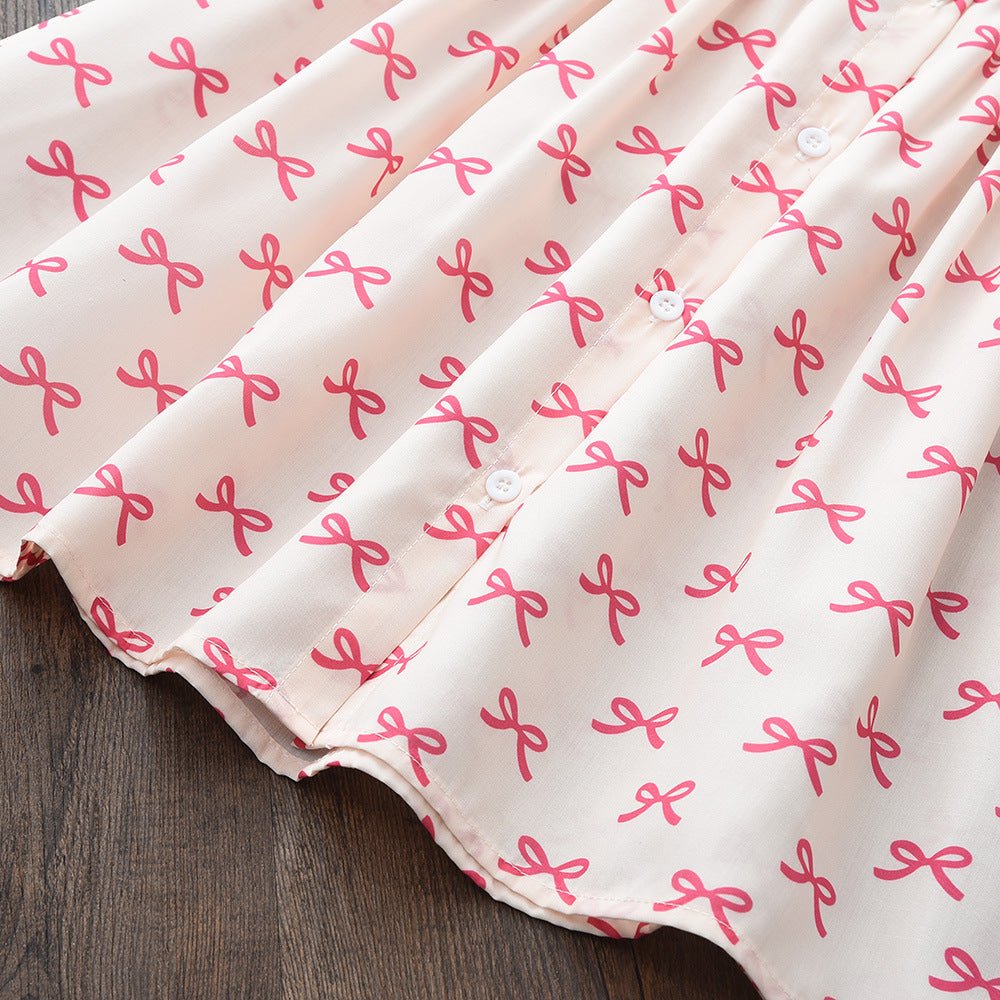 European and american summer styles cross-border wholesale baby girl princess dress - puff sleeve bow print skirt - children's clothing
