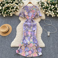 French high-end elegant heavy embroidery floral round neck lantern sleeve cinched waist slimming mermaid tail evening gown dress