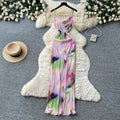 French tie-dye pleated suspender pure desire dress for women summerk-style holiday style waist long skirt dopamine outfit