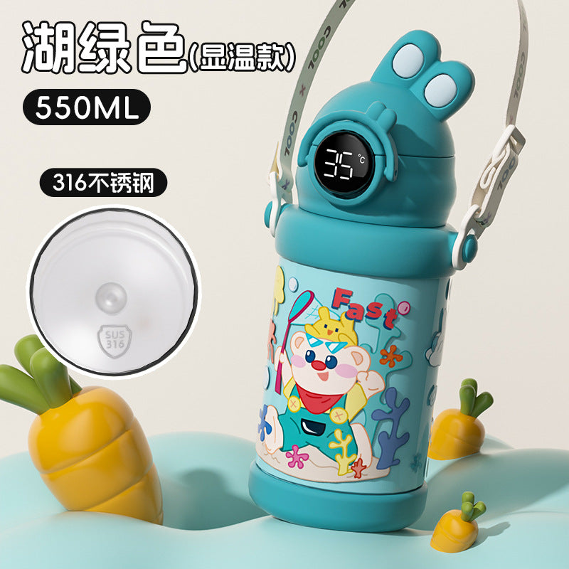 Kids' 316 stainless steel insulated tumbler - stylish straw cup, keeps drinks cold, portable & drop-proof, cartoon design for students