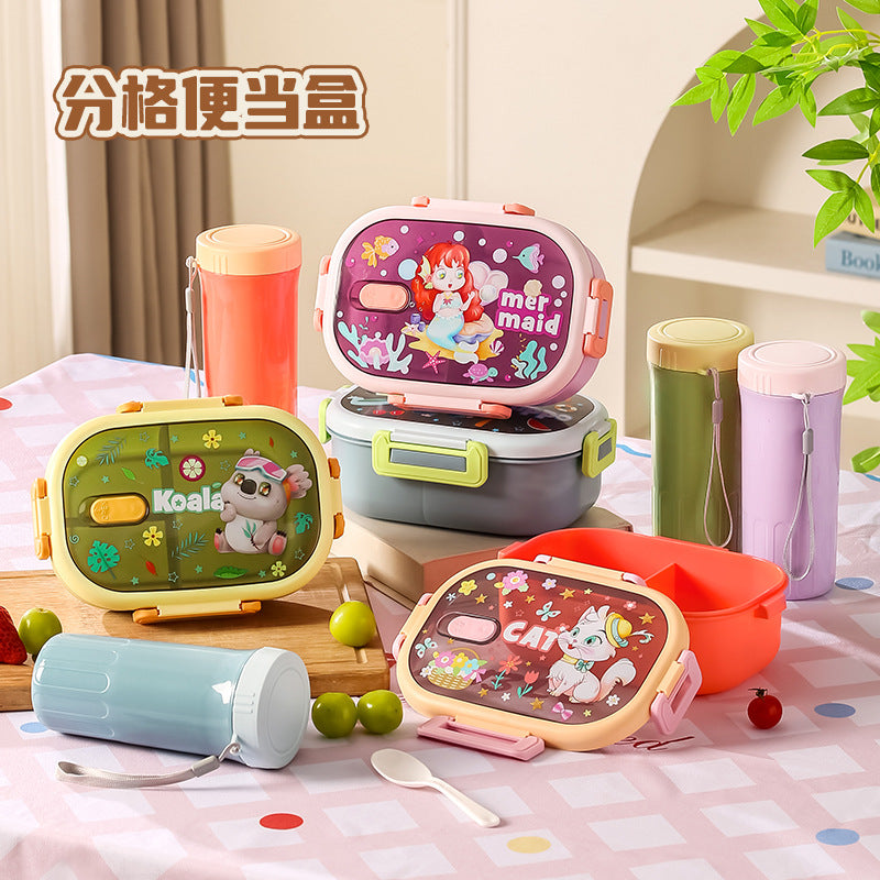 Divided bento box, 304 stainless steel lunch box, student & office worker, microwaveable, sealed meal container, cute cartoon design