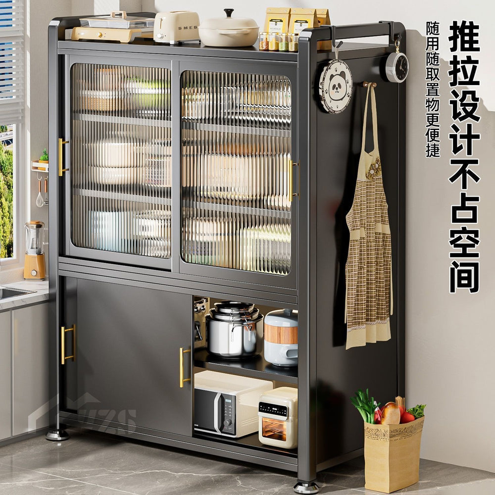 Kitchen storage rack for home pot and bowl storage cabinet multi-layer floor-standing storage sideboard dust-proof sliding door cabinet cupboard