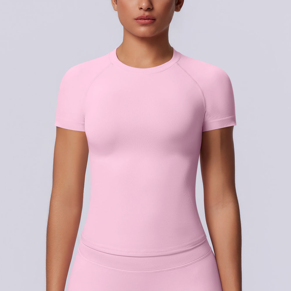 new arrival seamless tight short-sleeved t-shirt yoga wear high elastic sweat-absorbent hip-length short-sleeved running fitness tops for women