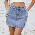 export women's summer   new washed american retro denim cargo pocket mini skirt