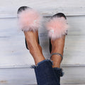 Spring/summer new women's european and american fashion faux fox fur slippers korean style outdoor one-strap slides home furry fur slippers