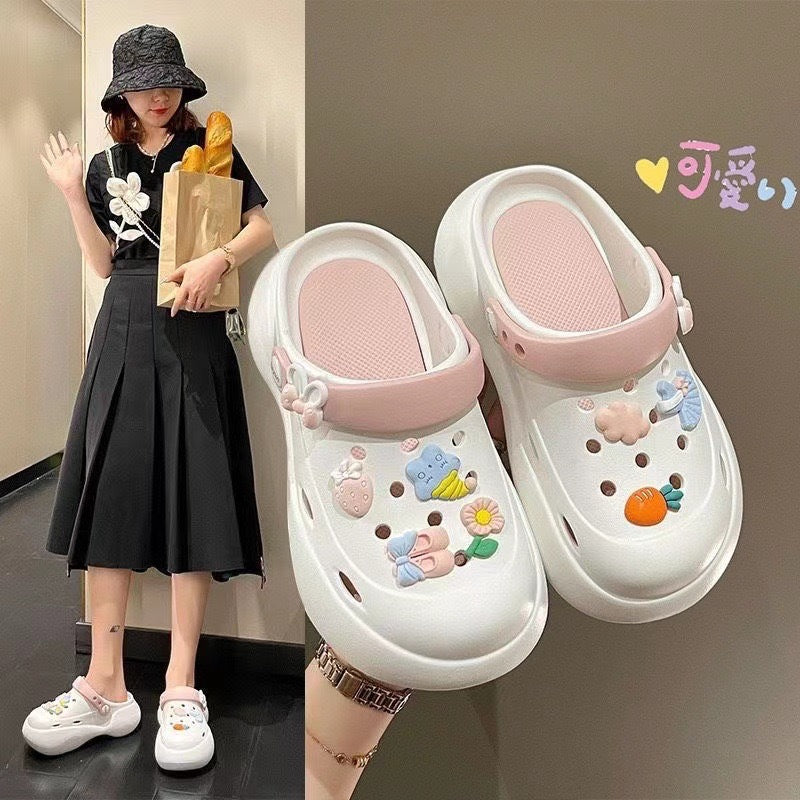 2024diy cartoon color matching clogs women's summer thick sole stepping on shit feeling outweareasiest for matchcasual toe-cap half drag sandals