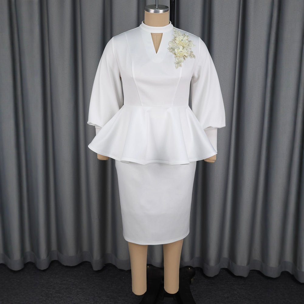 Fashionelegance stand collar cut outrufflestops high waisteasiest for match hip skirt suit two-piece set