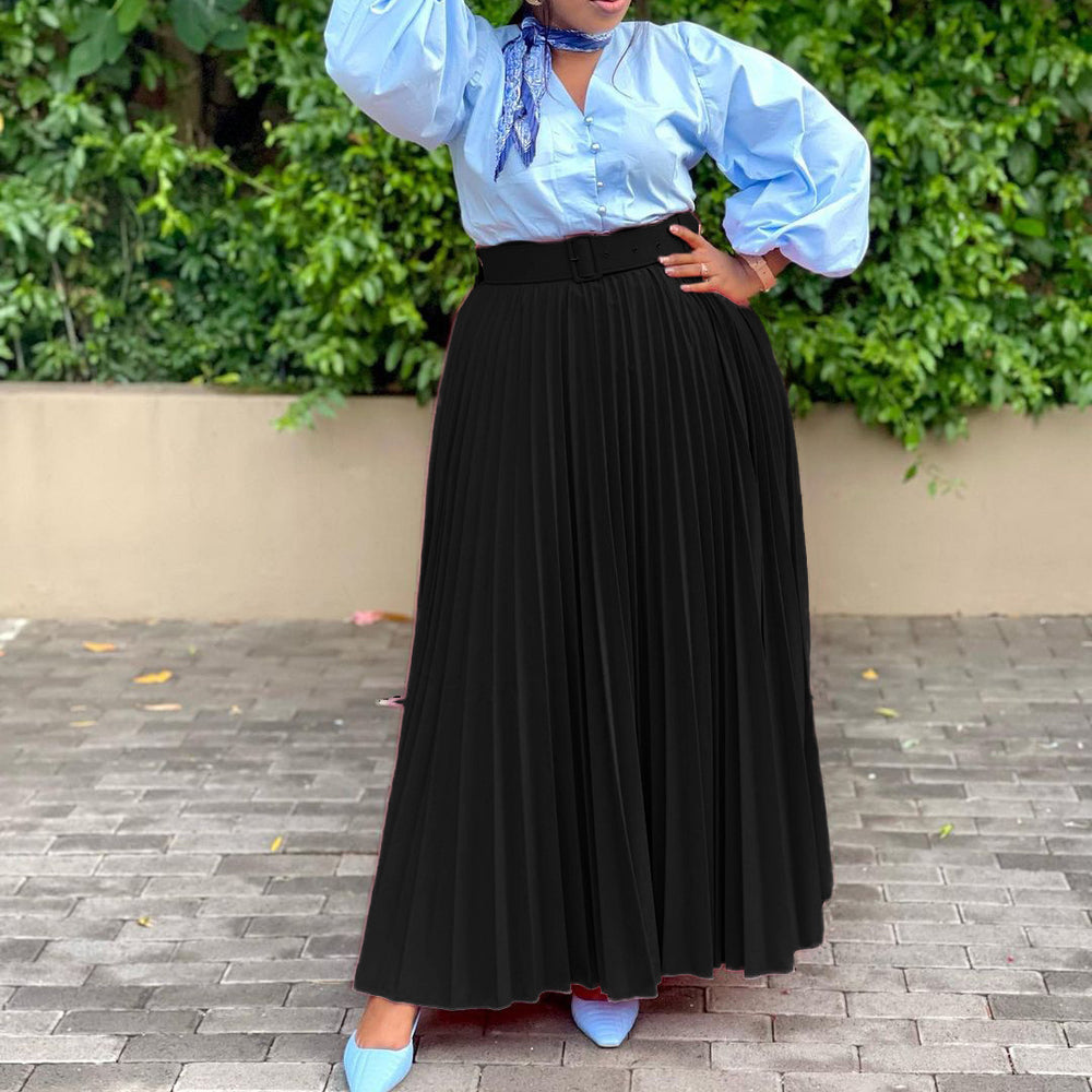 C8499p in stock with belt european and american clothing elegant elegance pleated stylish large skirt skirt export skirt