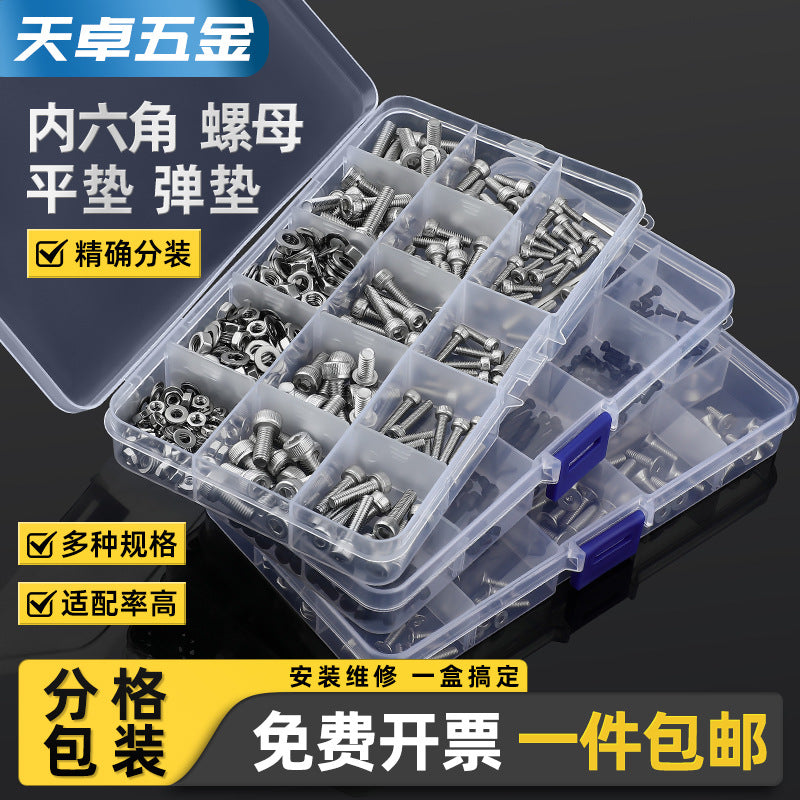 Grade 12.9/304 Stainless Steel, Hexagon Bolt Nut Washer Set, Hexagon Cup Head Boxed Screws
