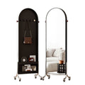 Full-length mirror, movable mirror, medieval style storage magazine rack, floor mirror, home storage bookshelf, rotating full-length mirror