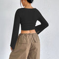European and american cross-border  spring/summer new arrivals:  women's fashionable and elegant square neck flared long sleeve t-shirt top