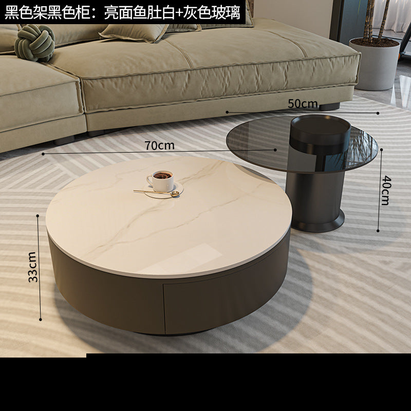 Minimalist slate combination coffee table small apartment simple modern light luxury high-end round living room for home black popular
