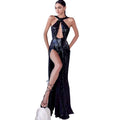 2025 spring cross-border sexy party sequin irregular elegant evening gown women's european and american amazon halter dress