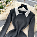 Preppy style retrosense of designfake two-piece knittingdressfemalefall and wintermatching belt silmpleated skirt