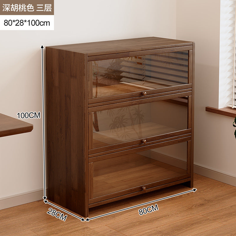 Solid wood dust-proof bookcase integrated against the wall Walnut color storage cabinet Locker Floor storage cabinet Household bookshelf