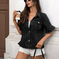 Fashion cross-border foreign trade  new style washed american hot girl  fringed hem short-sleeved denim outwear trendy
