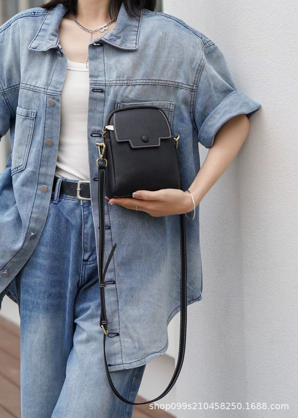 Top-grain leather 2024 new genuine leather mobile phone bag women's fashionclassy sense easiest for match trendy one-shoulder cross-body cowhide small bag