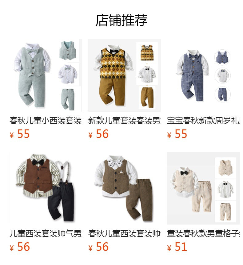 Boyssuit spring clothes handsome flower boy vest three-piece set baby spring & fall style six one year old dress children's dress