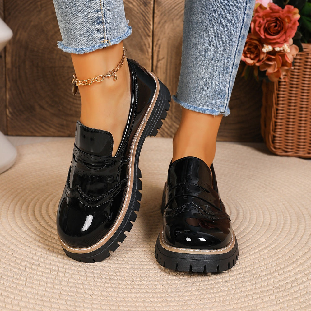 Exportplus size thick heel small leather shoes new arrivalexportbritish style thick sole slip-on casual loafers for women wholesale