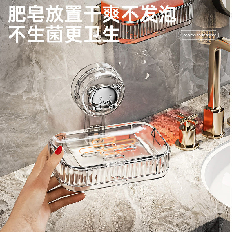 No punching in the bathroom, wall-mounted soap box in the bathroom, no water accumulation, household drain cartoon suction cup soap rack