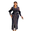 supply hot diamond beading off-shoulder long sleeves waist slit long skirt v neck african long skirt dress