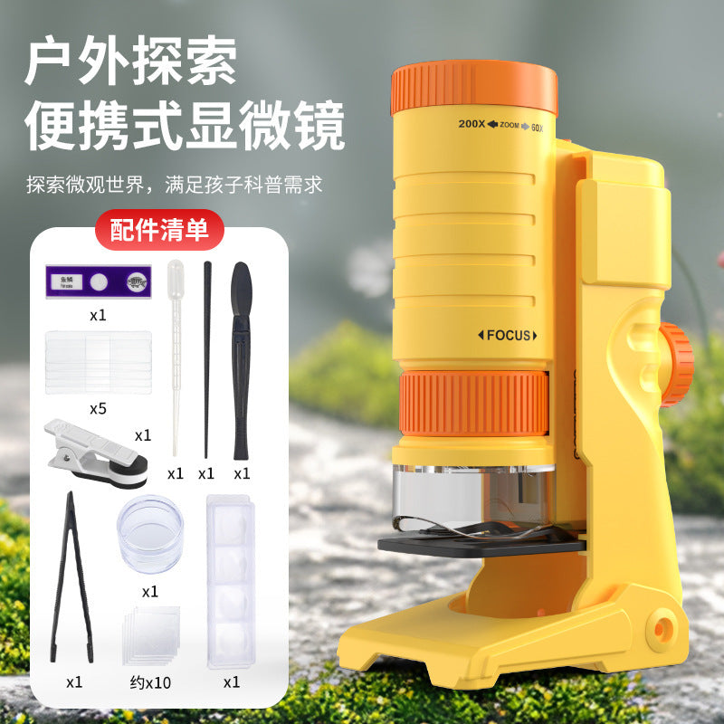 Kids' portable handheld microscope toy with stand - high-definition outdoor science experiment equipment for elementary and middle school students