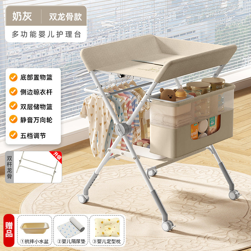 Diaper changing table - portable, multifunctional, foldable, washable baby bed for diaper changing and bathing