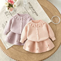 Girls' knit sweater set - new  bow accent color block cardigan top - spring/autumn three-piece sweater outfit